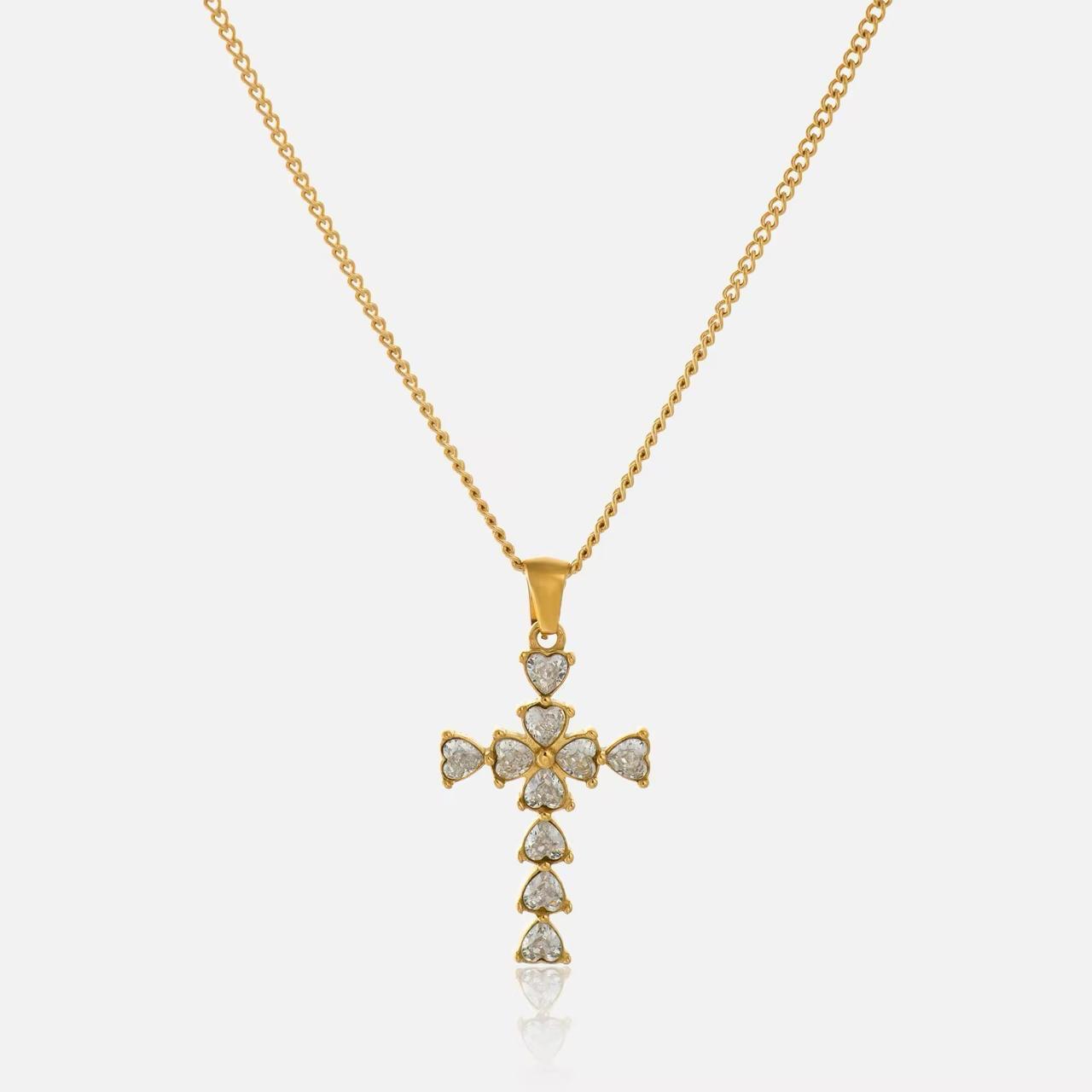 Studded Cross Waterproof Pendant Necklace