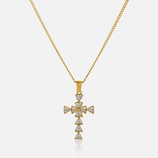 Studded Cross Waterproof Pendant Necklace