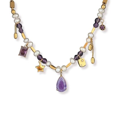 Amethyst Freshwater Pearls & Charms Waterproof Necklace