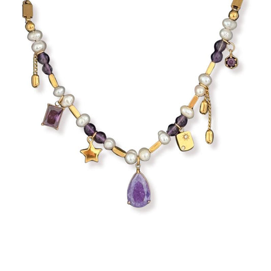 Amethyst Freshwater Pearls & Charms Waterproof Necklace