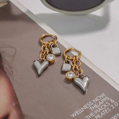Mixed Metals Heart Charms Earrings