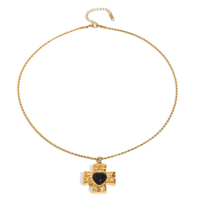 Black & Gold Cross Waterproof Necklace
