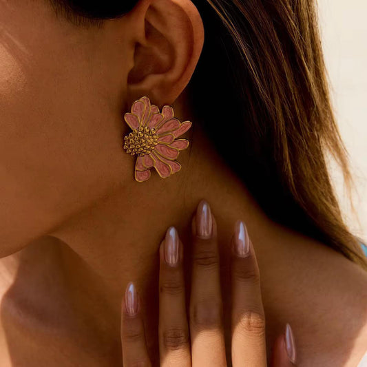 Pink Daisy Statement Waterproof Earrings