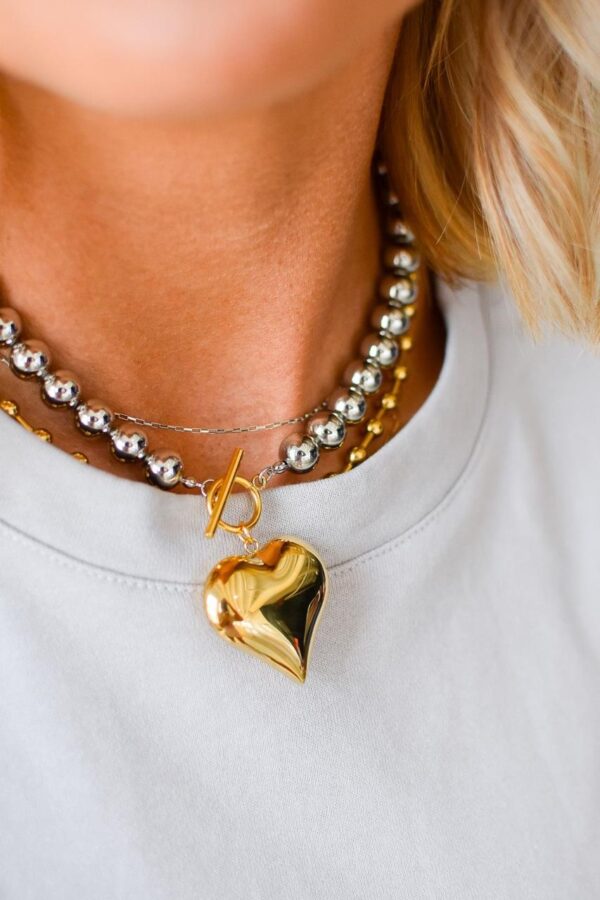 Heart Beads Mixed Metals Waterproof Necklace - Image 2