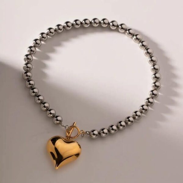 Heart Beads Mixed Metals Waterproof Necklace