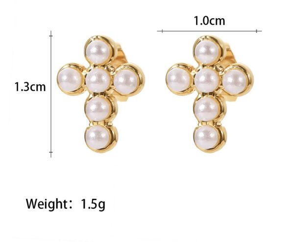 Pearl Cross Waterproof Earrings - Image 3