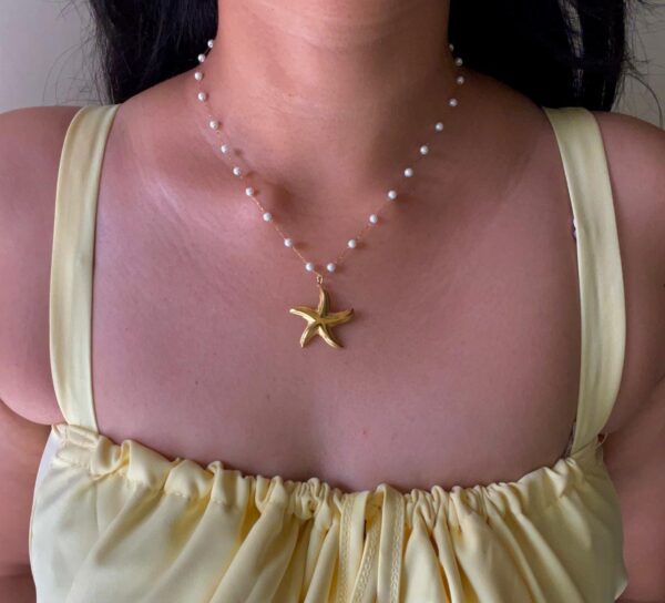 Gold Pearl Chain Starfish Waterproof Necklace - Image 2