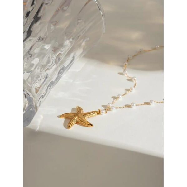 Gold Pearl Chain Starfish Waterproof Necklace - Image 3