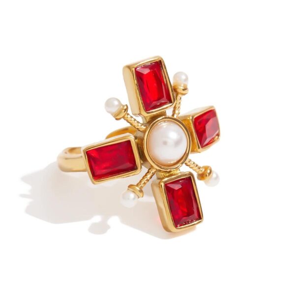 Red Stones Waterproof Cross Ring