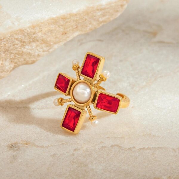 Red Stones Waterproof Cross Ring - Image 2