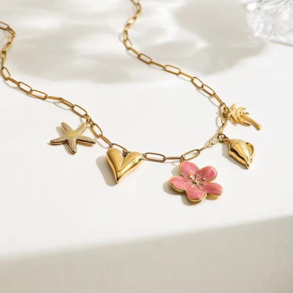 Pink Cherry Blossom Waterproof Charm Necklace - Image 4