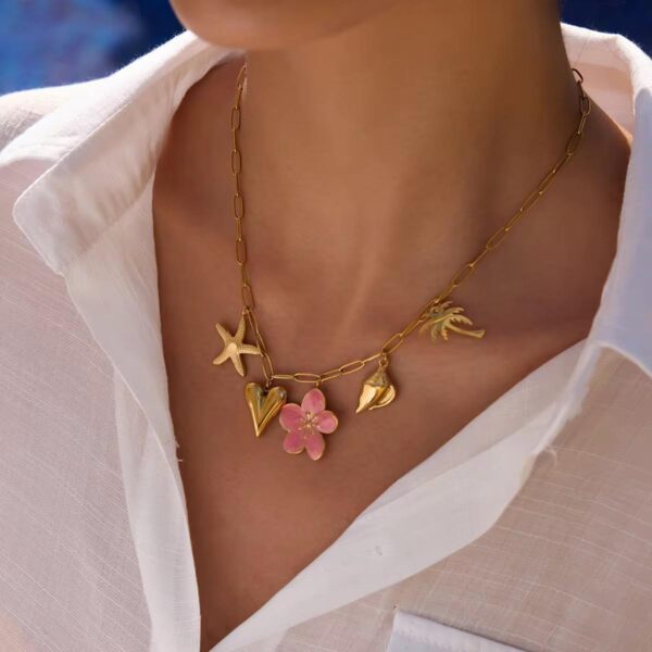 Pink Cherry Blossom Waterproof Charm Necklace - Image 3