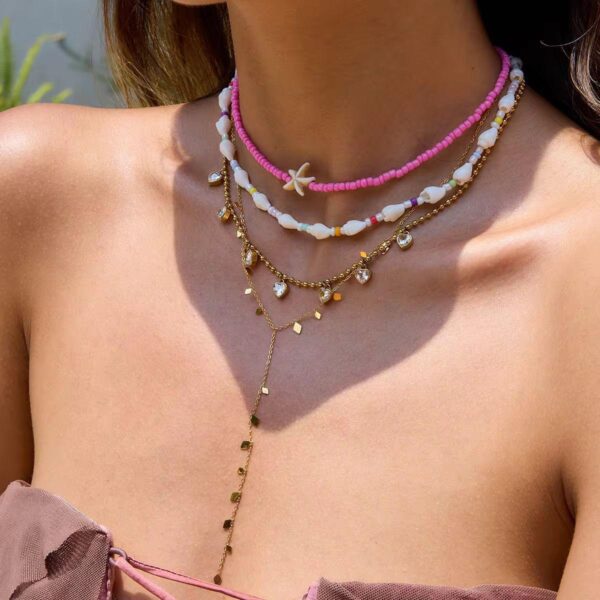 Pink Beads Starfish Coastal Necklace - Image 2