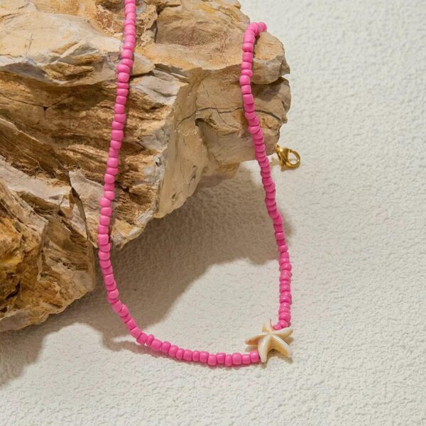Pink Beads Starfish Coastal Necklace