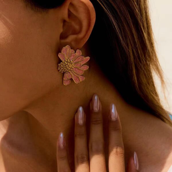 Pink Daisy Statement Waterproof Earrings