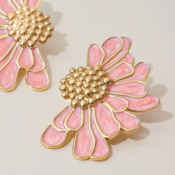 Pink Daisy Statement Waterproof Earrings - Image 2