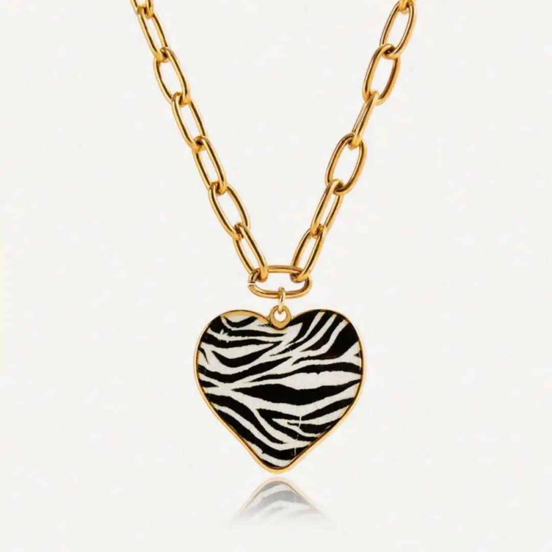 Zebra Print Heart Shaped Necklace